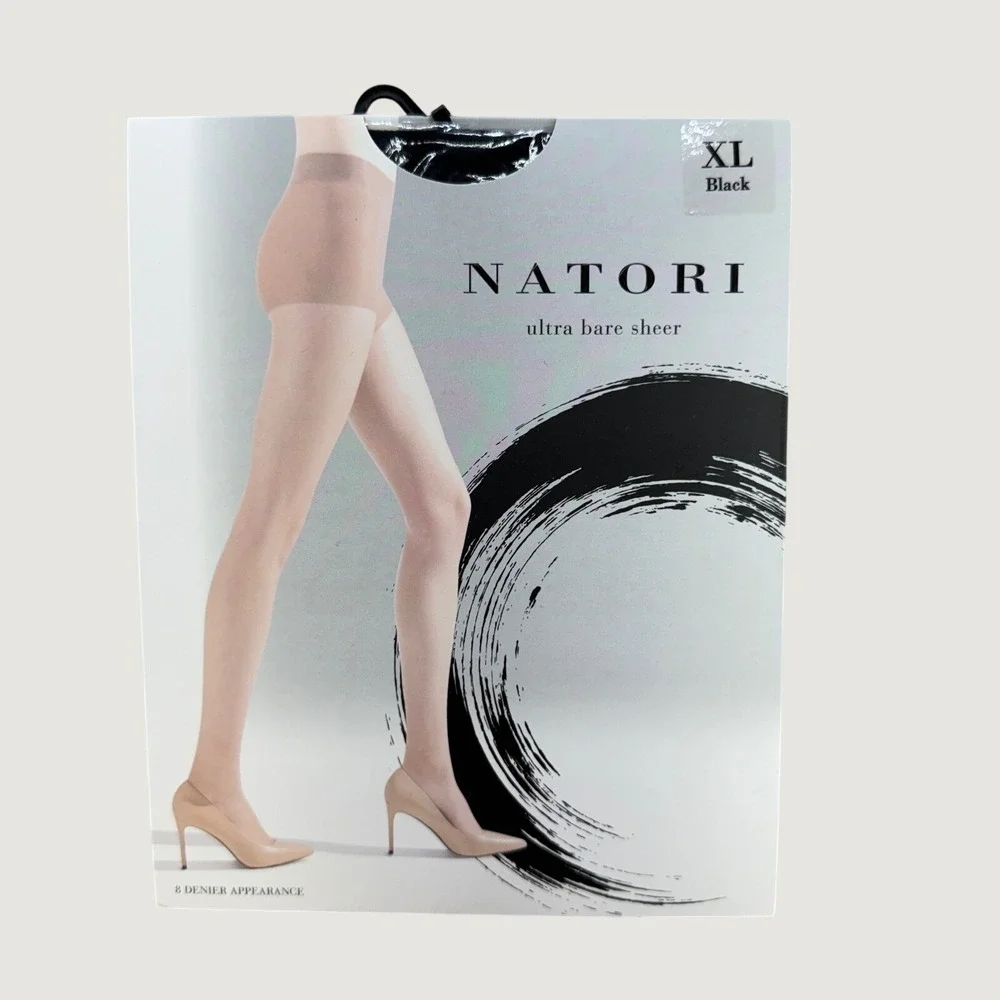 Natori Ultra Bare Sheer Pantyhose‎ Womens XL Black 8 Denier Control Top Tights